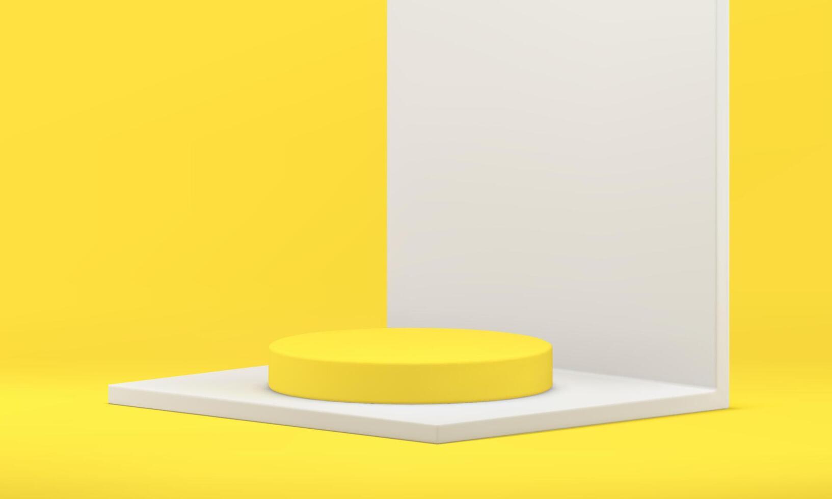 3d podium yellow cylinder stage on squared wall foundation arena studio background isometric vector