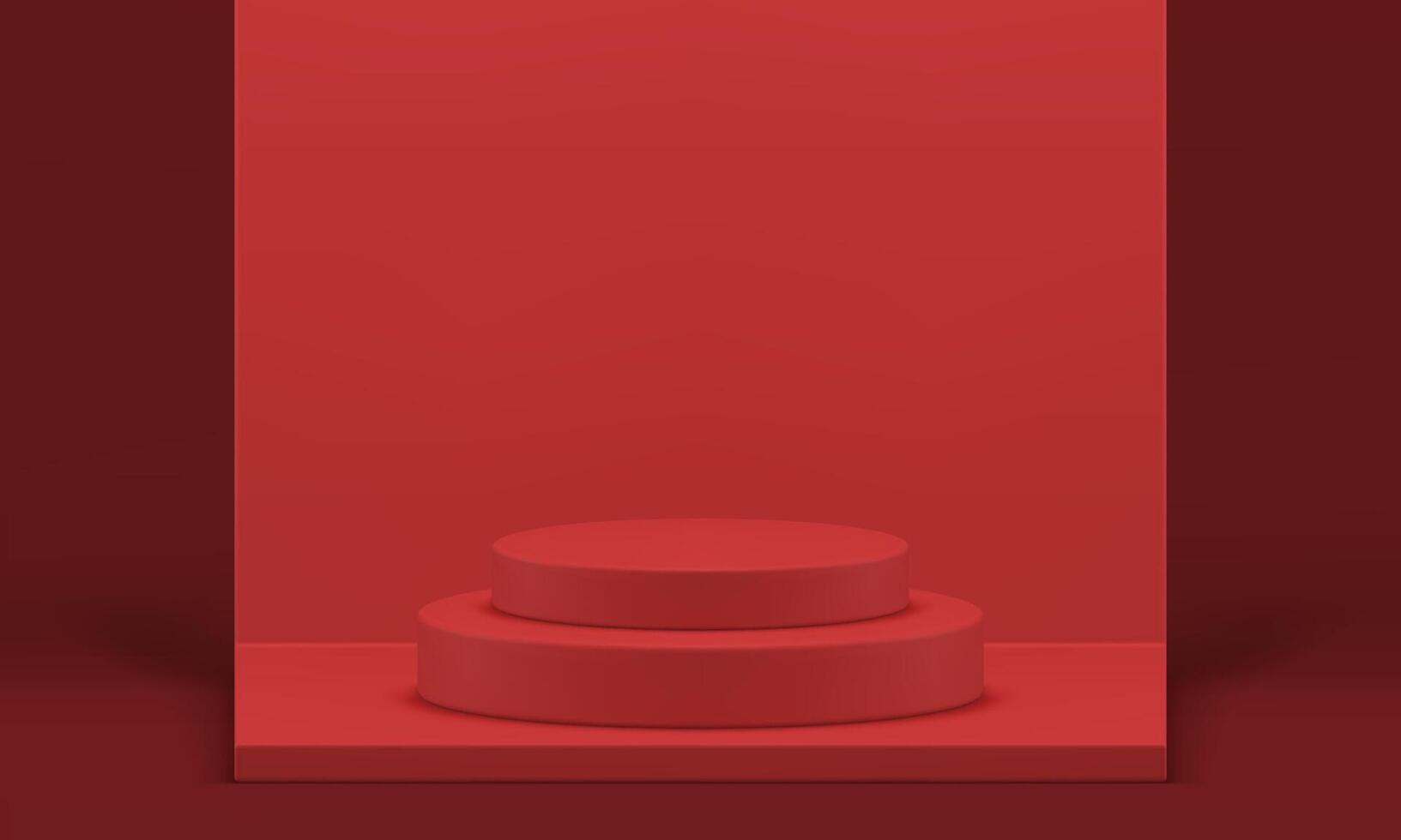 Red 3d podium cylinder platform lever stairs for product promo presentation design realistic vector