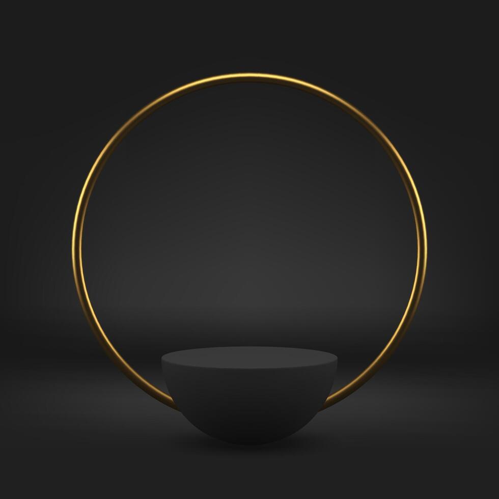 3d stage black semi sphere pedestal celebration event geometric form circle frame decor vector