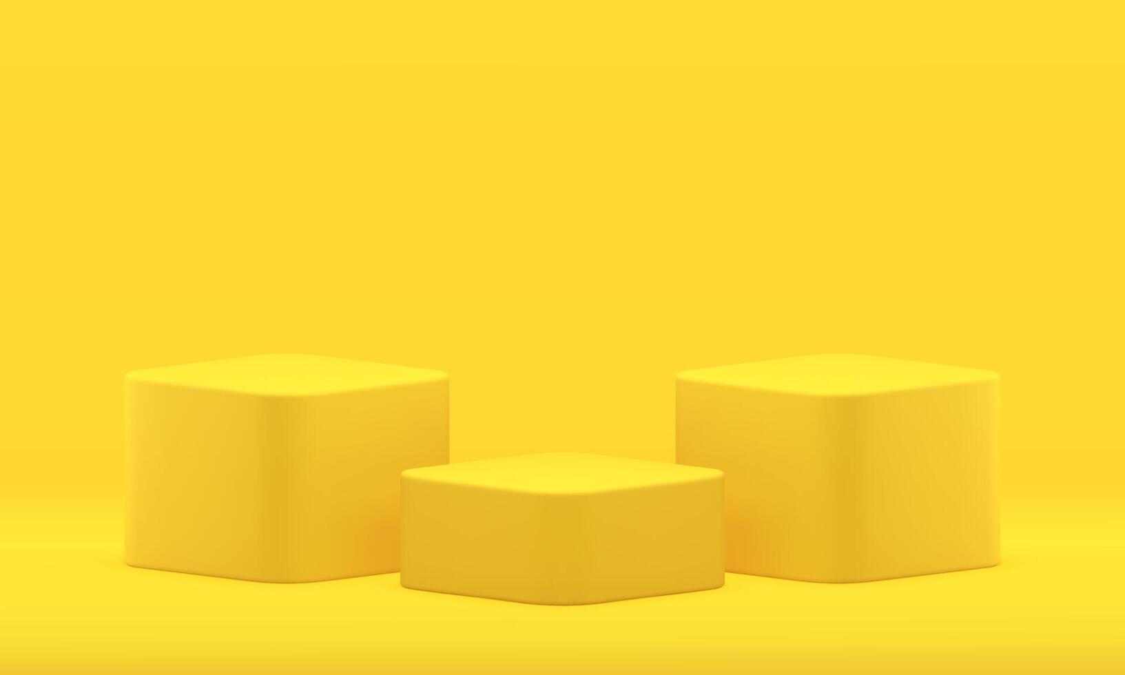 Yellow 3d pedestal three cubes platform competition award arena realistic illustration vector