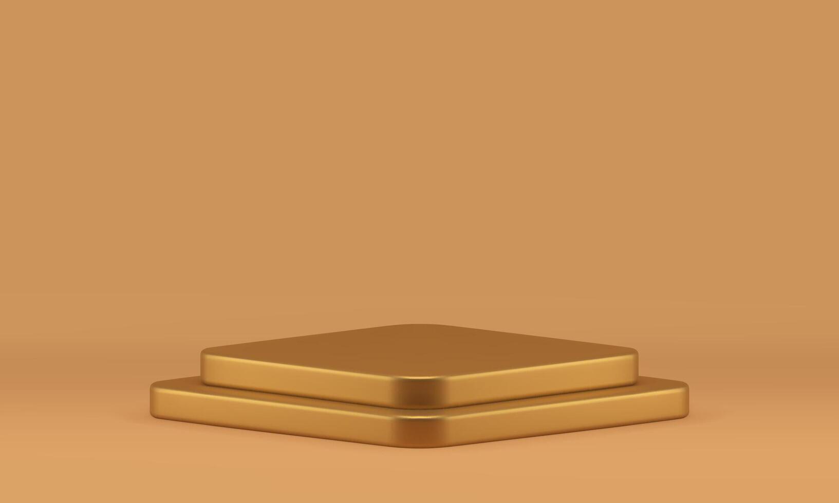 Golden 3d podium geometric rhombus construction foundation beige studio background realistic vector