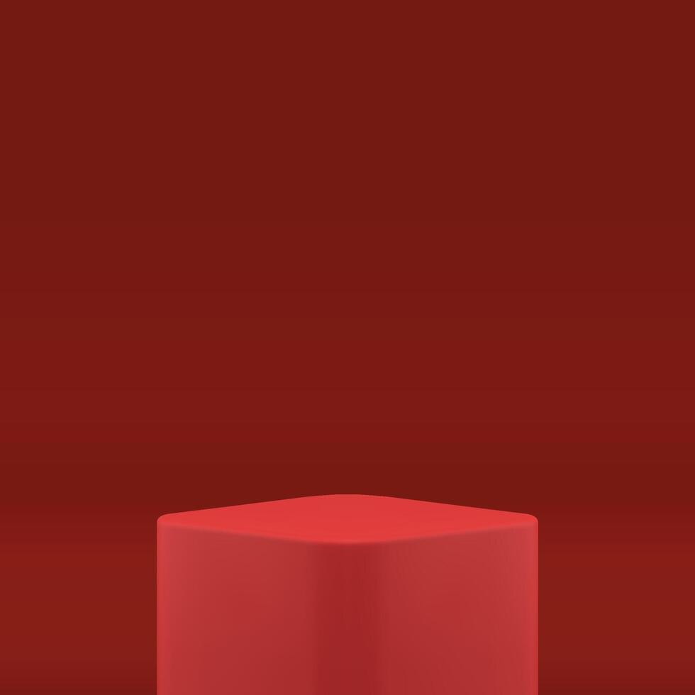 Red 3d podium cube geometric platform exhibition foundation studio background realistic vector