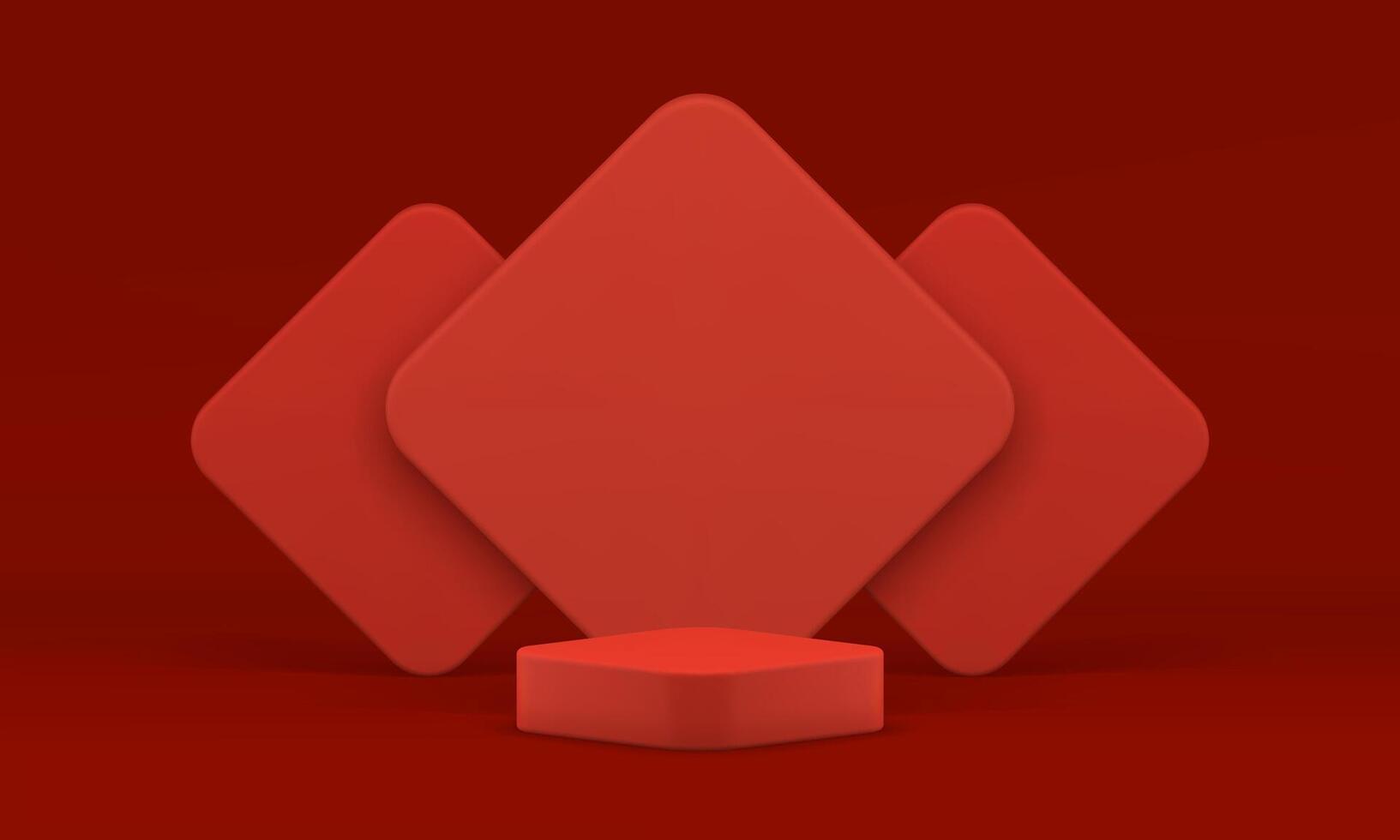 3d pedestal red rhombus exhibition showcase geometric display studio background realistic vector