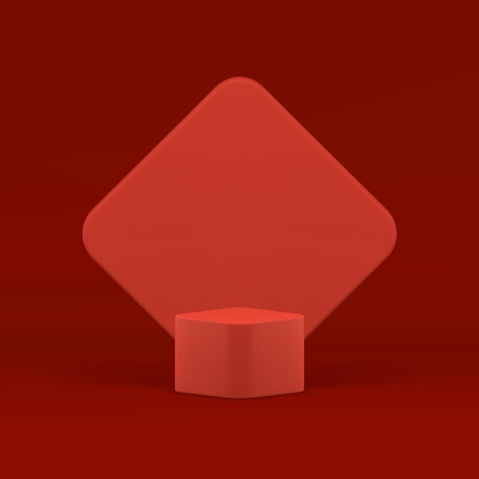3d podium rhombus red geometric stage ceremony exhibition for product presentation realistic vector