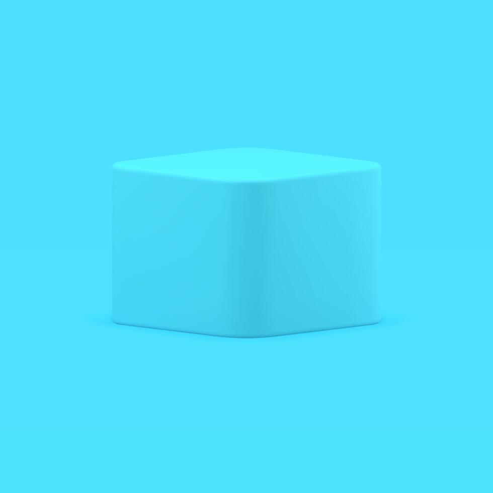 Blue smooth cube squared pedestal container polygonal regular box 3d realistic vector