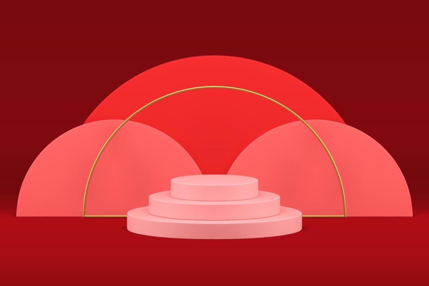 3d podium level cylinder construction pink basic foundation with semicircle wall frame vector