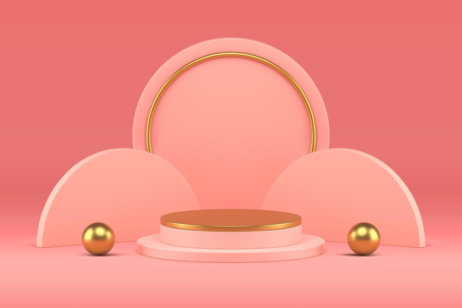 Pink 3d podium golden cylinder basic foundation award arena for ceremony event realistic vector