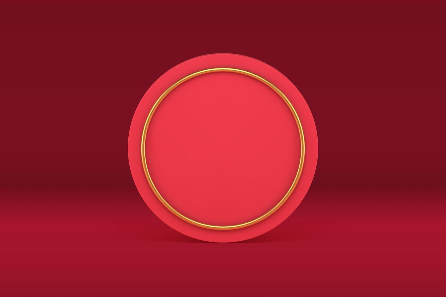 3d round red decor element with golden frame promo presentation minimal design realistic vector