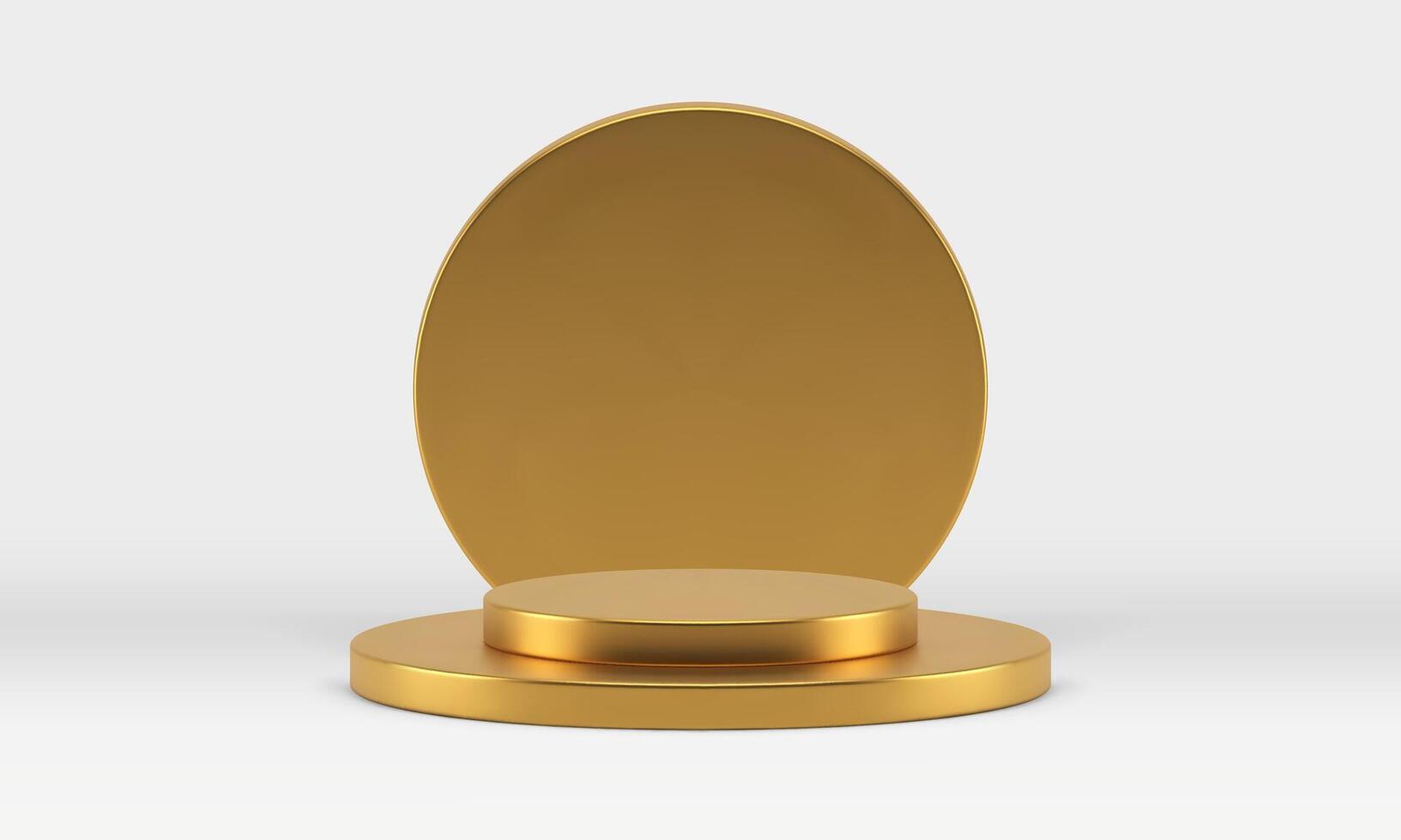 Golden 3d pedestal cylinder level foundation retail merchandise showcase realistic vector