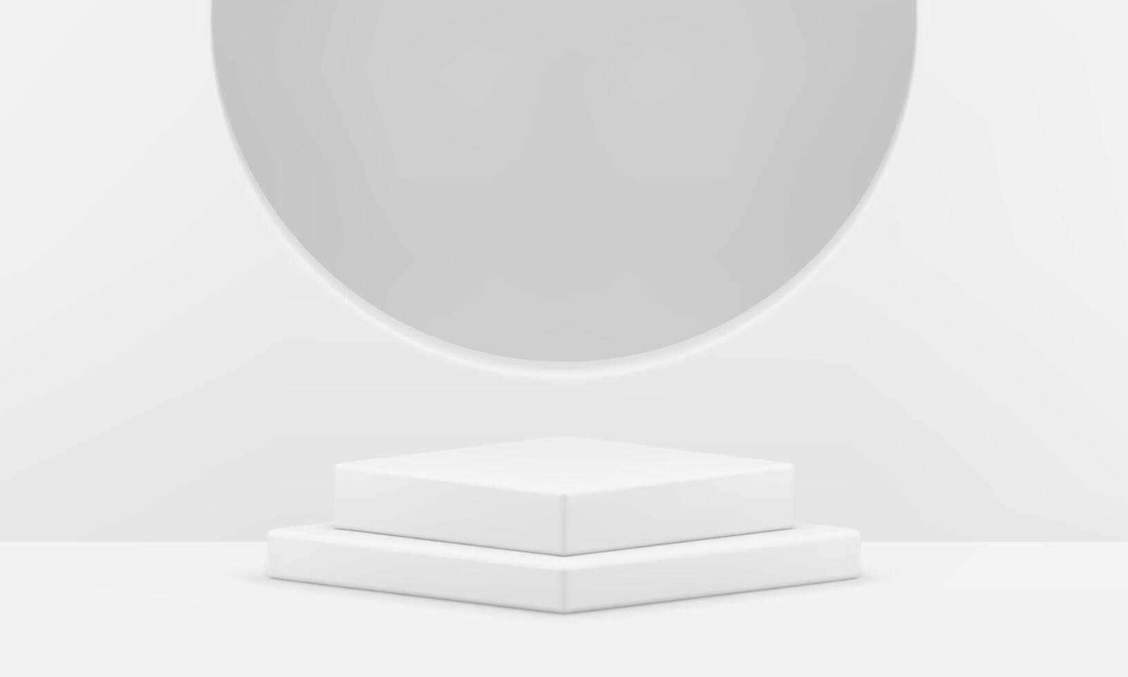 White squared 3d pedestal level platform semicircle hole space minimalist studio background vector