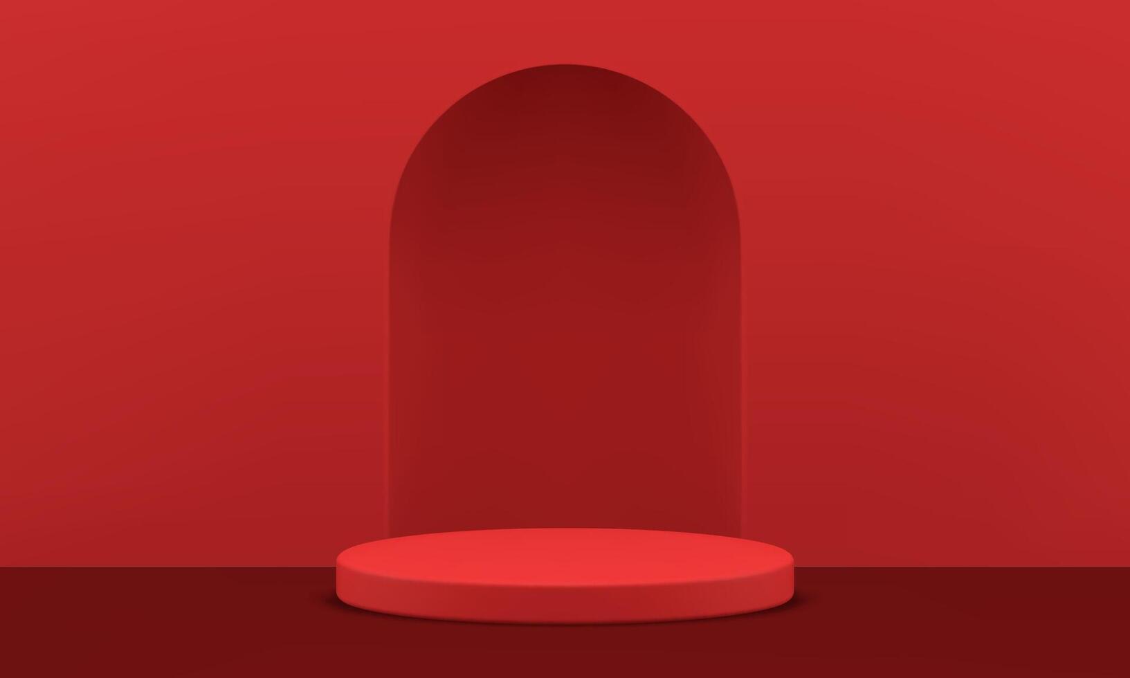 Red 3d pedestal archway hole wall cylinder platform stand minimalist studio background vector