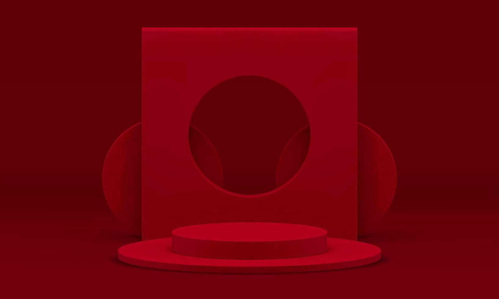 Red 3d podium geometric stage basic foundation cylinder level platform realistic illustration vector