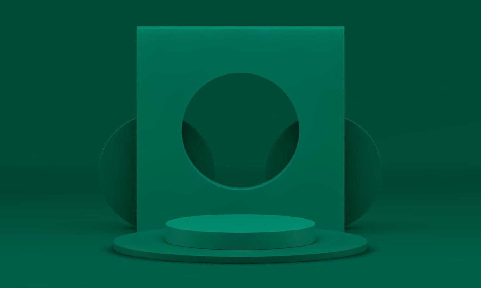Green 3d pedestal geometric award arena squared wall block with hole for product presentation vector