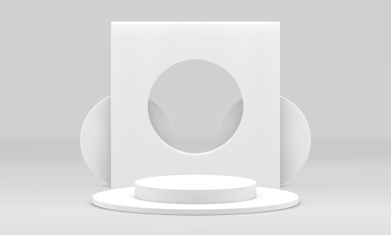 White 3d pedestal geometric platform product promo presentation event celebration realistic vector