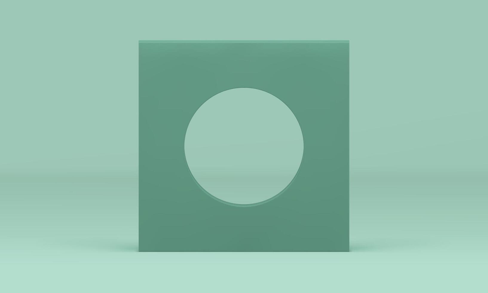 3d squared block with circle hole vertical geometric wall green decor element realistic vector