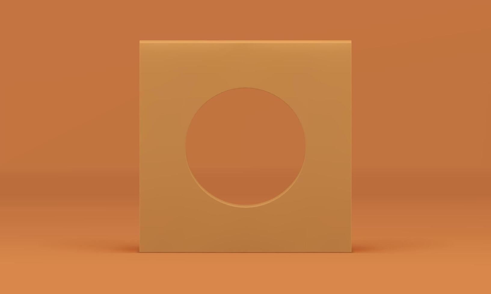 Beige 3d geometric vertical squared block frame with circle hole decor element realistic vector