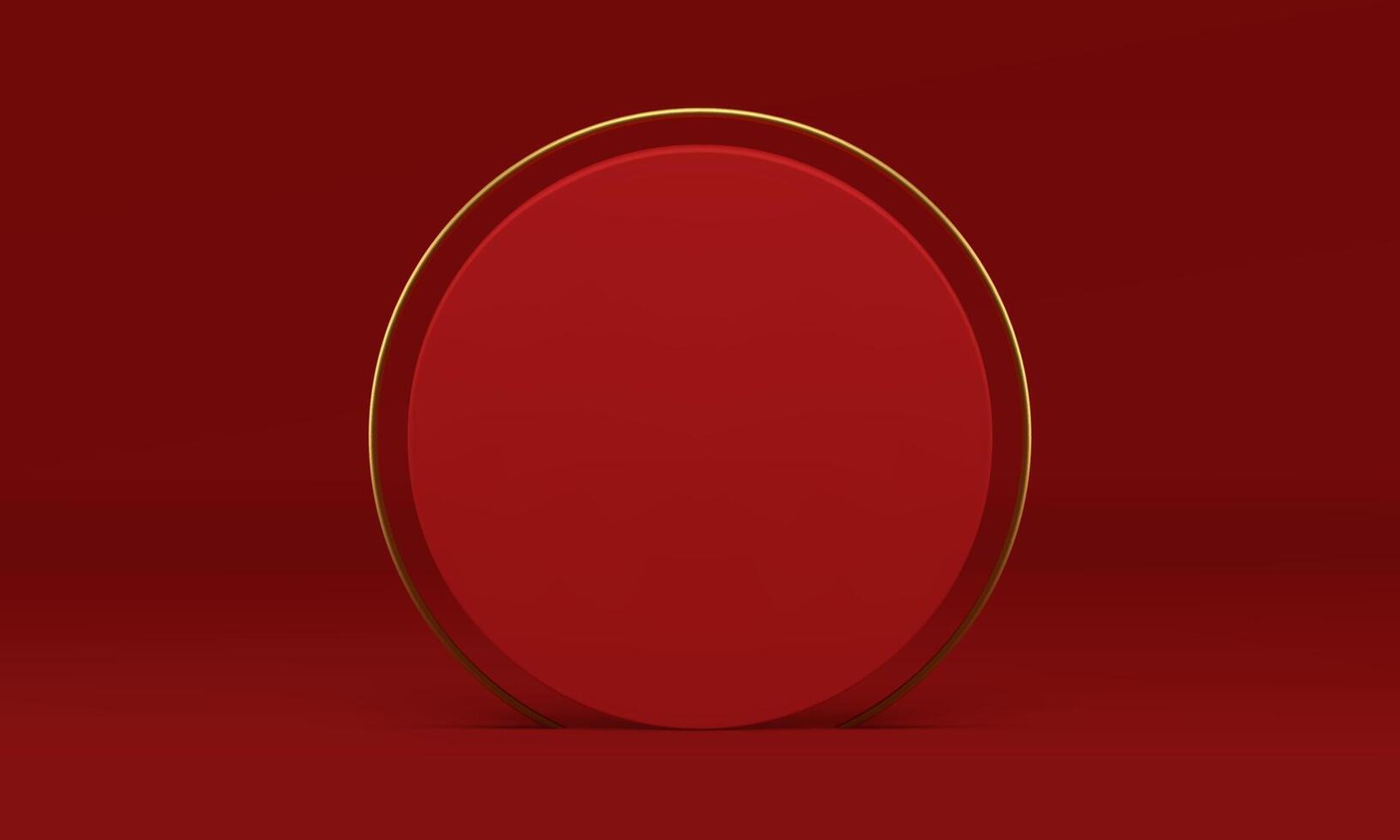 Red 3d circle wall decor element exposition vertical golden border realistic illustration vector