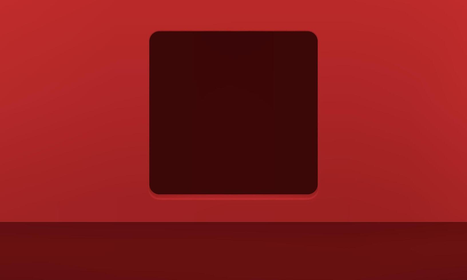 Red 3d studio background empty space for product promo presentation wall square hole vector