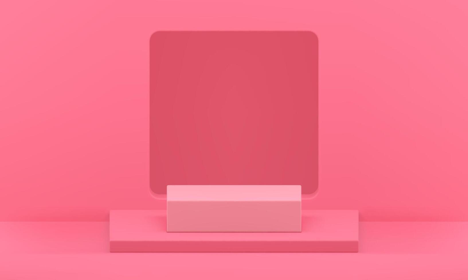 Pink 3d pedestal squared stage wall hole empty space for product promo presentation realistic vector