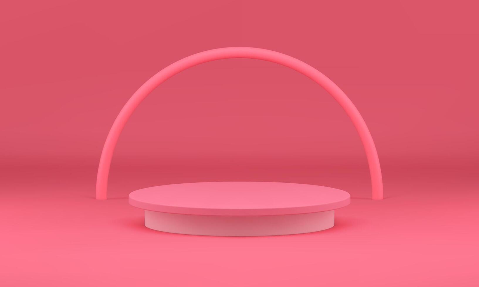 Pink 3d podium cylinder stage platform curved arch product presentation studio background vector