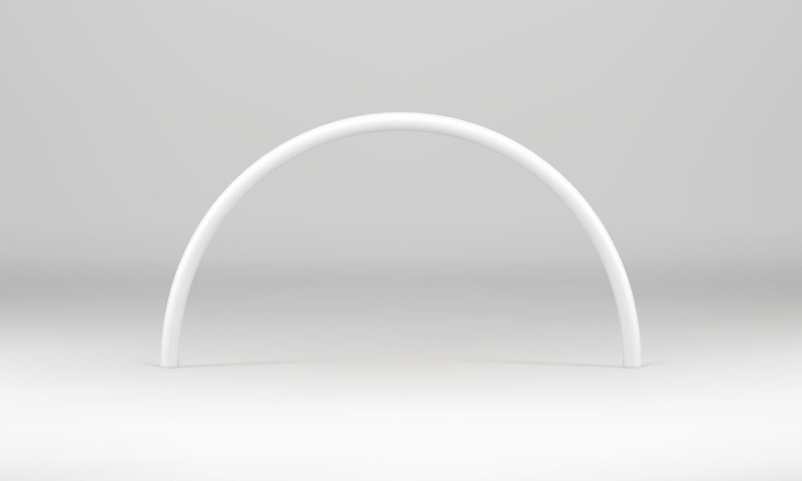 White 3d arch metallic rod curved column indoor decorative design for product presentation vector
