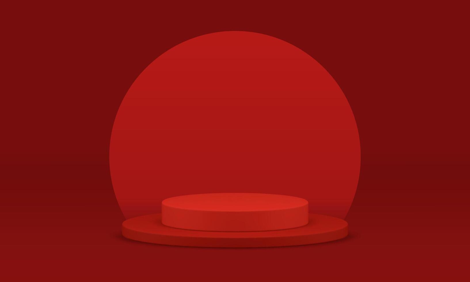 Red 3d podium cylinder platform round wall advertising promo construction studio background vector