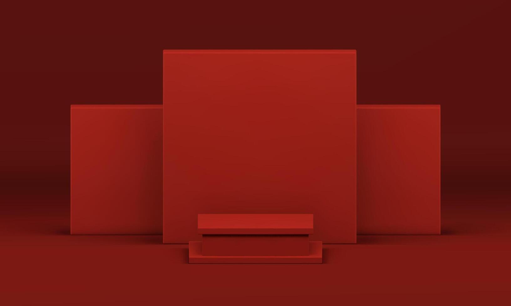 3d podium empty red geometric construction stage for event celebration product presentation vector