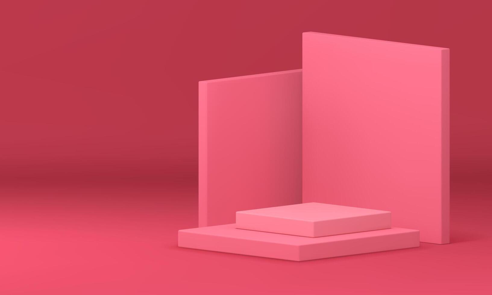 Pink 3d podium level squared geometric stage retail merchandise construction realistic vector