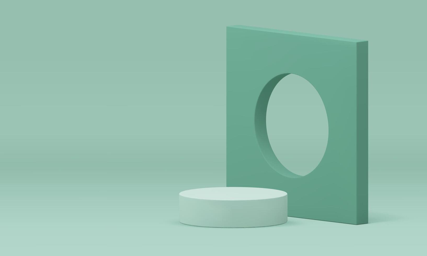 Green 3d pedestal geometric platform cylinder foundation vertical wall hole realistic vector