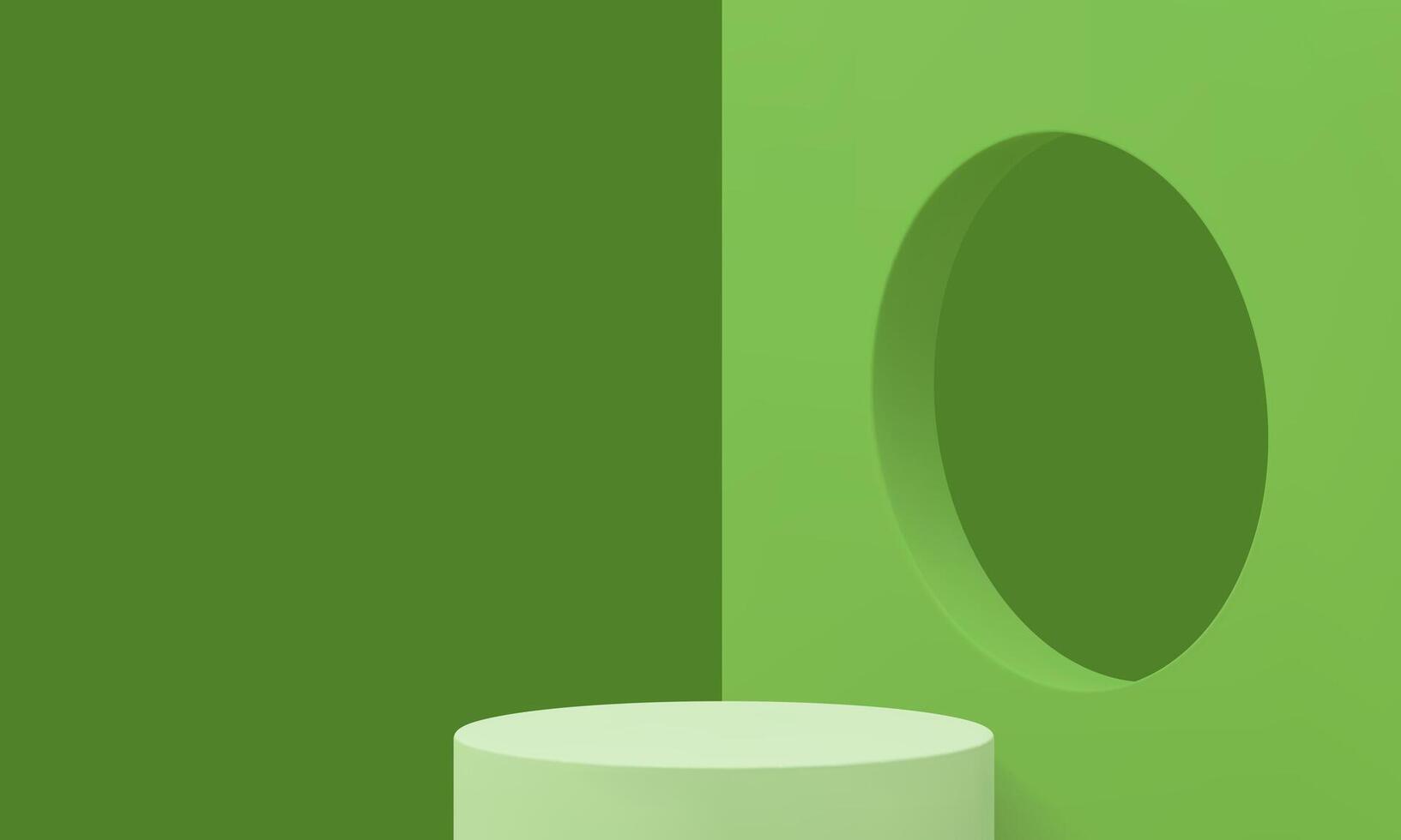 Green 3d podium geometric basic foundation for promo presentation corner studio background vector