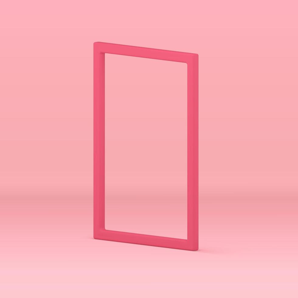 Pink 3d frame simple vertical rectangle decor element showcase design realistic illustration vector