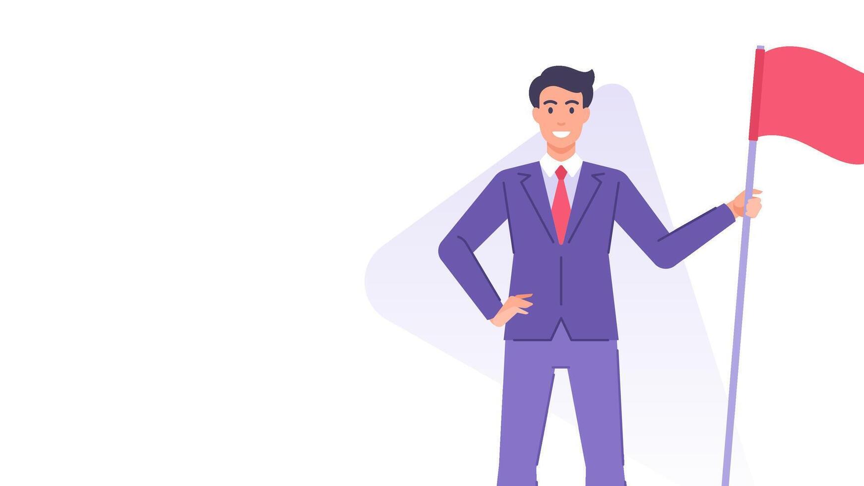 Business man with red flag leadership success achievement banner design template flat vector