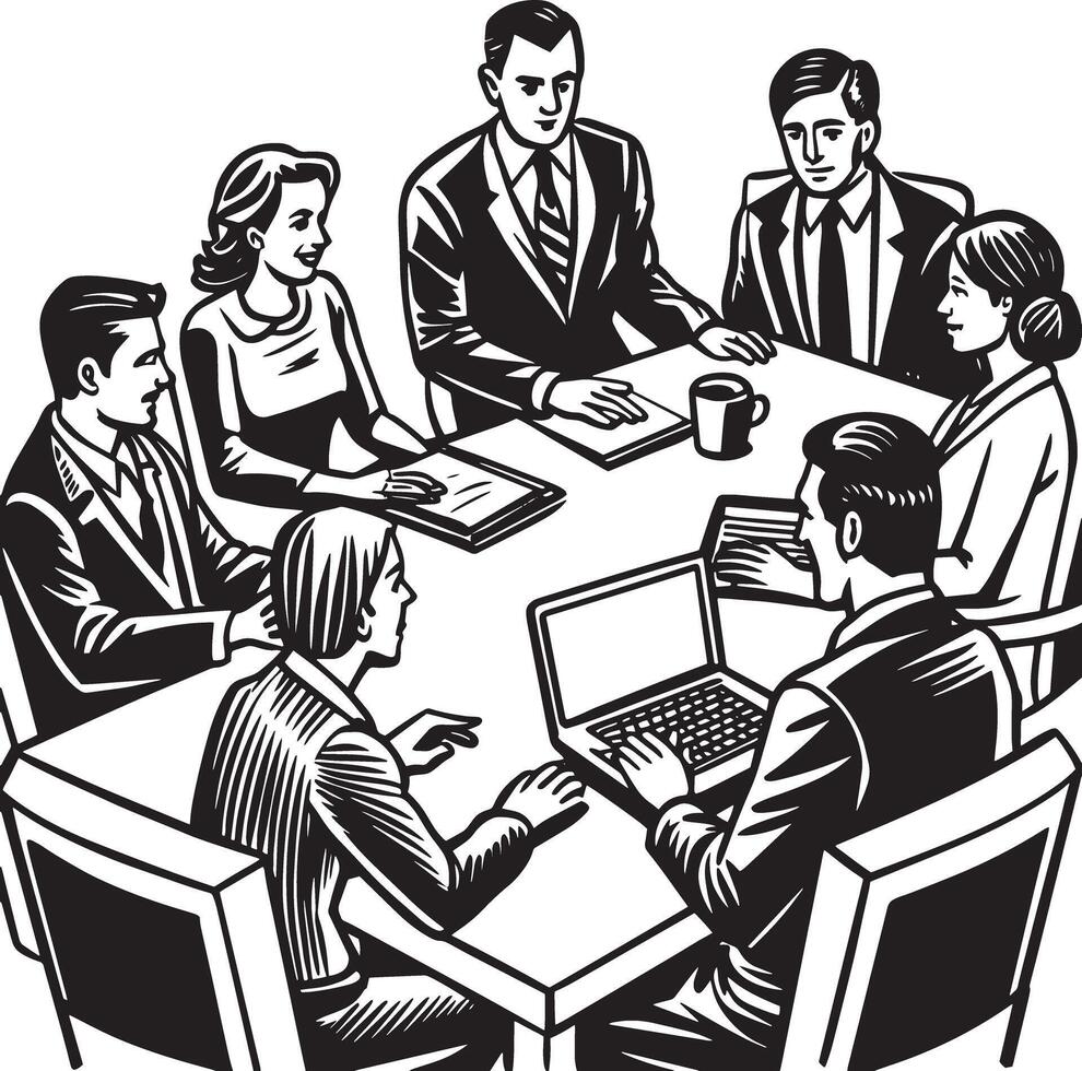 group of business people meeting in office illustration vector