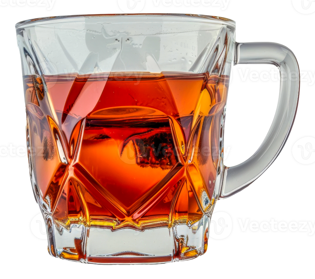 A cup of tea with a handle sits - stock .. png