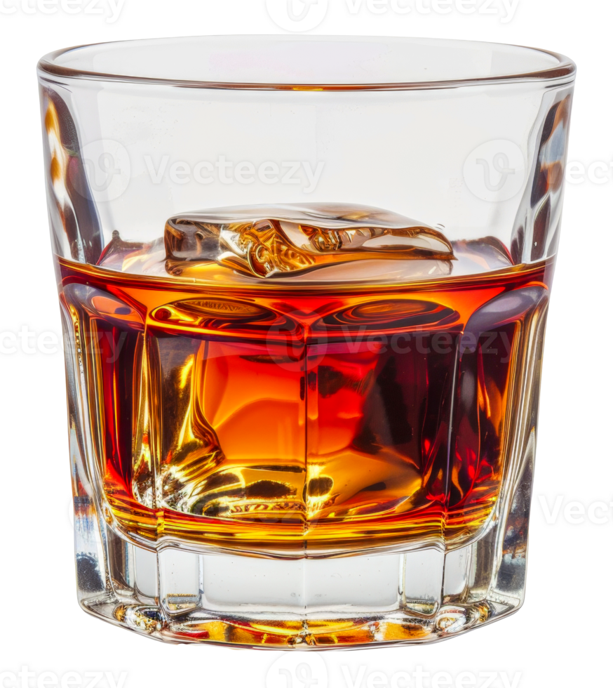 un' bicchiere di liquore con ghiaccio cubi nel esso - azione .. png