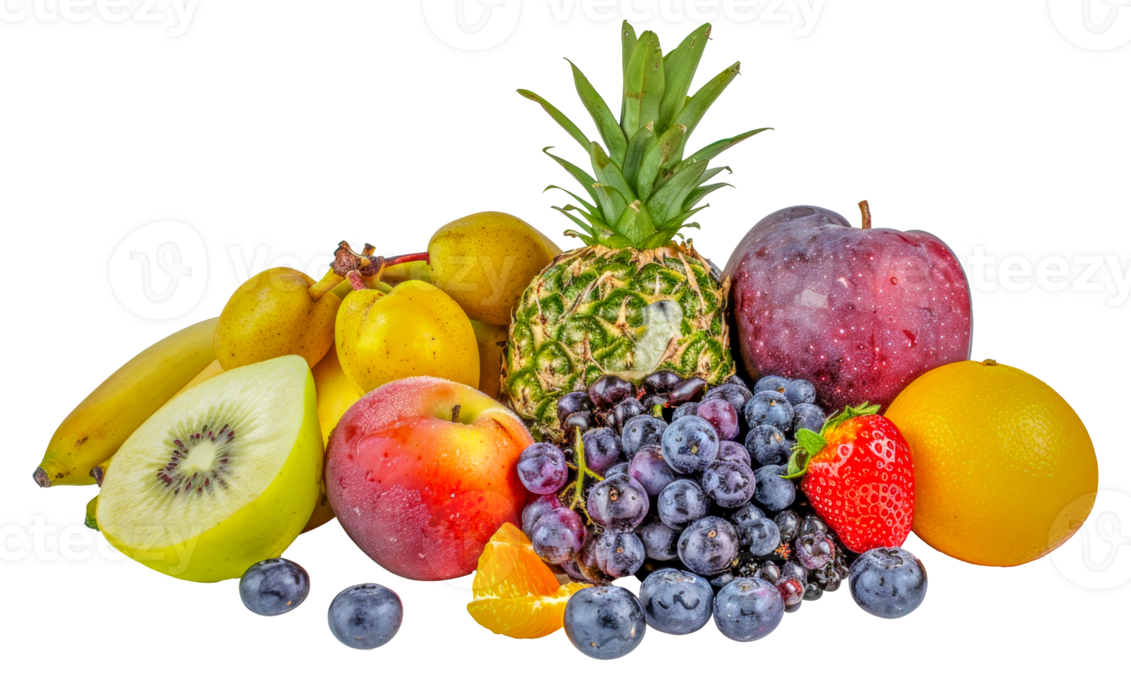 A colorful assortment of fruits including apples, oranges, bananas - stock .. png