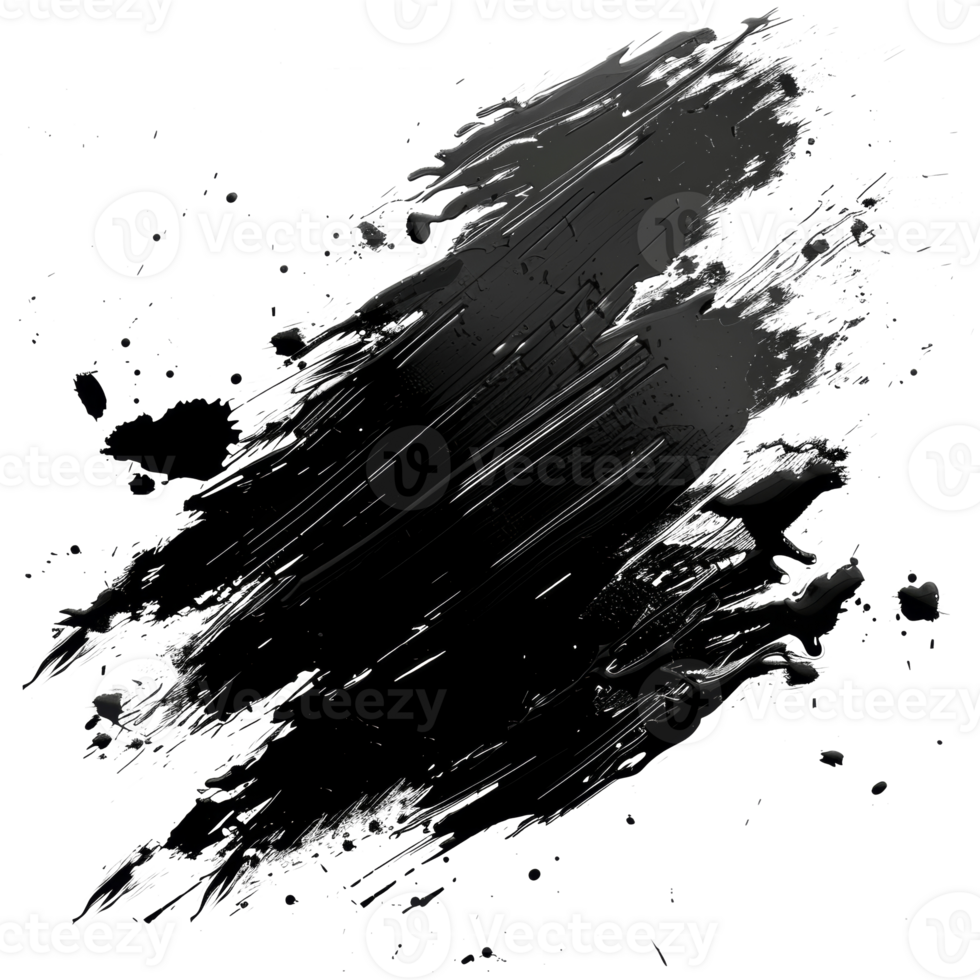 Dynamic black paint smear with splatter on transparent background - stock .. png