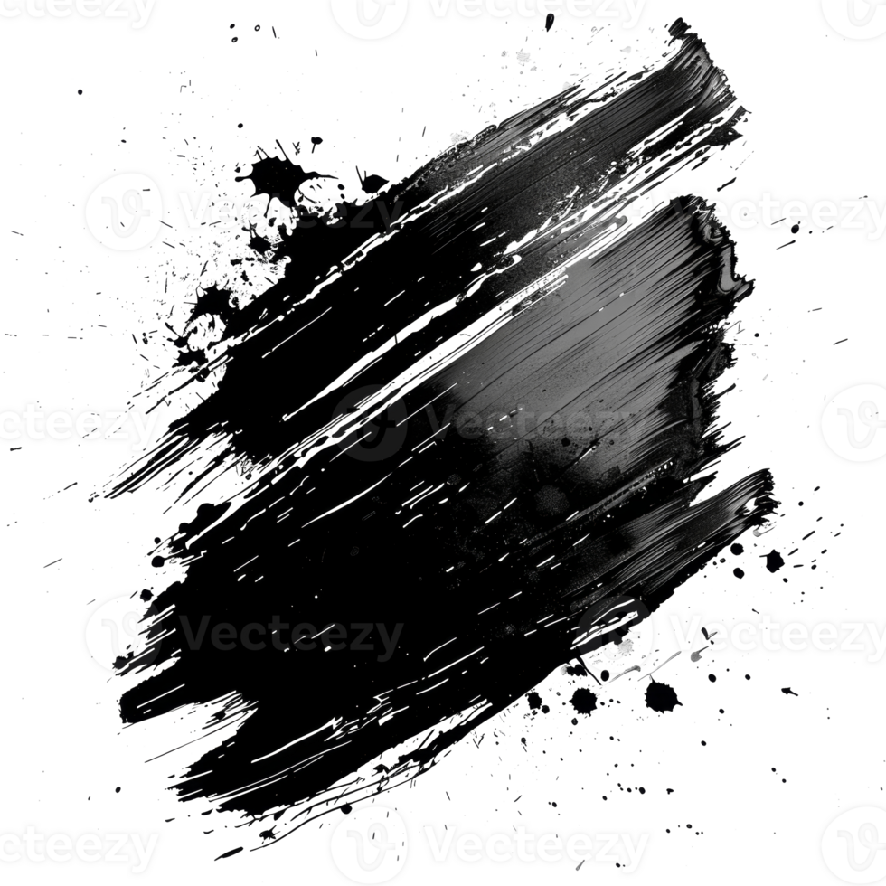 Dynamic black paint smear with splatter on transparent background - stock .. png