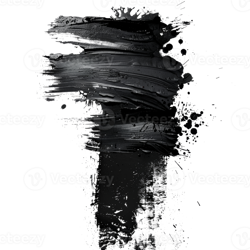 Dynamic black paint smear with splatter on transparent background - stock .. png