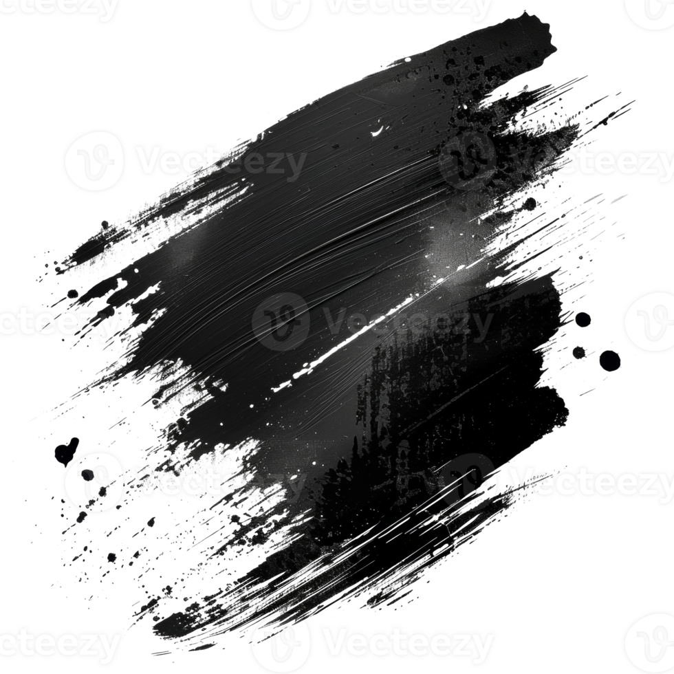 Dynamic black paint smear with splatter on transparent background - stock .. png