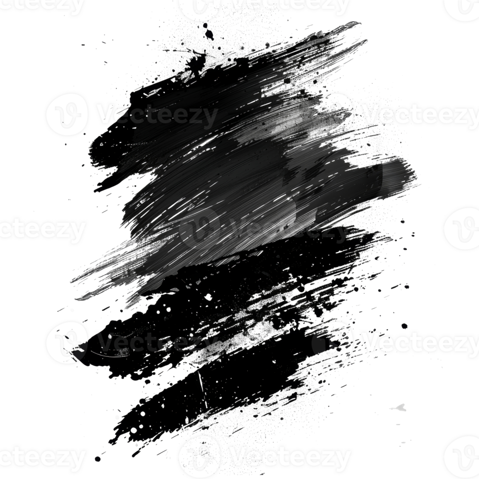 Dynamic black paint smear with splatter on transparent background - stock .. png
