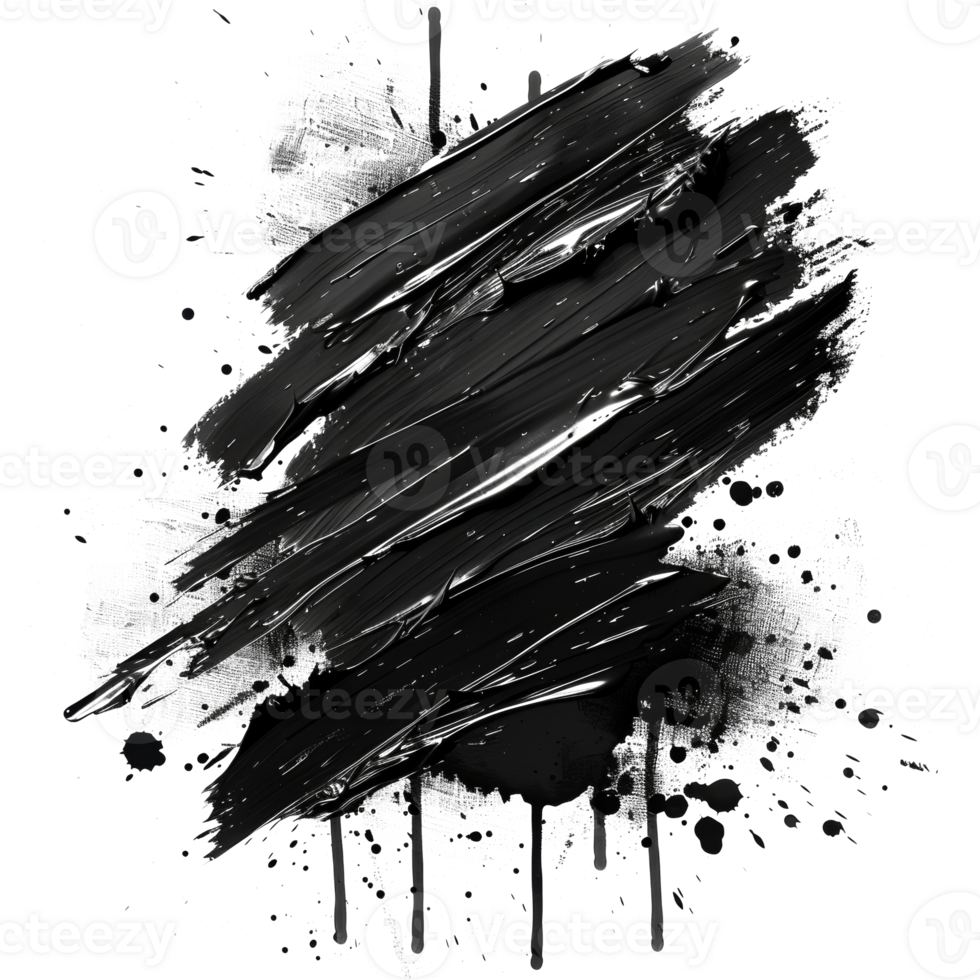 Abstract black paint strokes on transparent background - stock .. png
