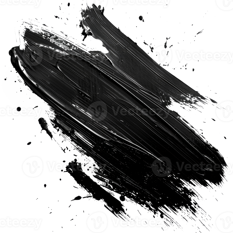 Dynamic black paint smear with splatter on transparent background - stock .. png
