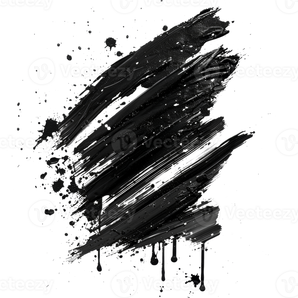 Dynamic black paint smear with splatter on transparent background - stock .. png