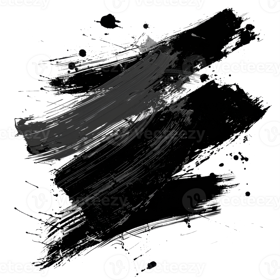 Dynamic black paint smear with splatter on transparent background - stock .. png