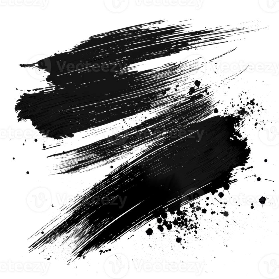 Abstract black paint strokes on transparent background - stock .. png