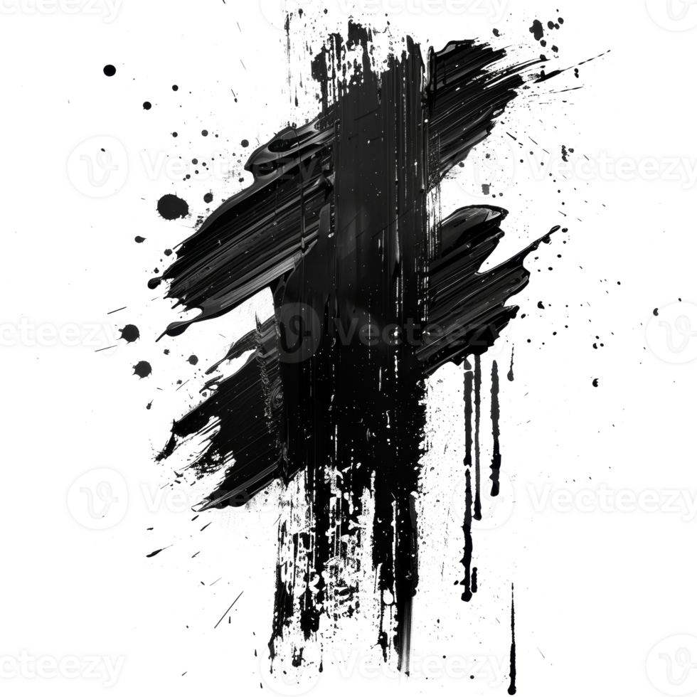 Abstract black paint strokes on transparent background - stock .. png