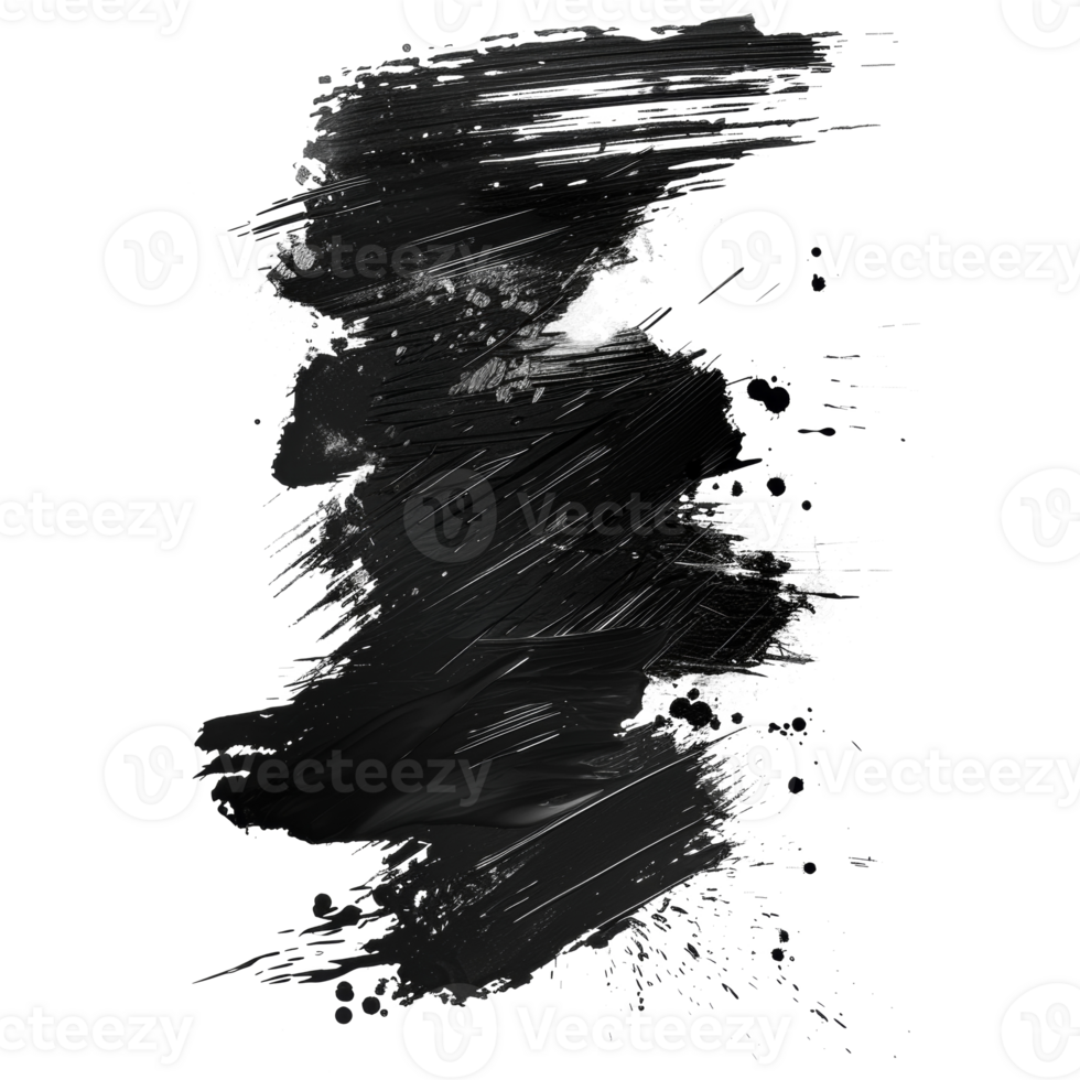 Dynamic black paint smear with splatter on transparent background - stock .. png