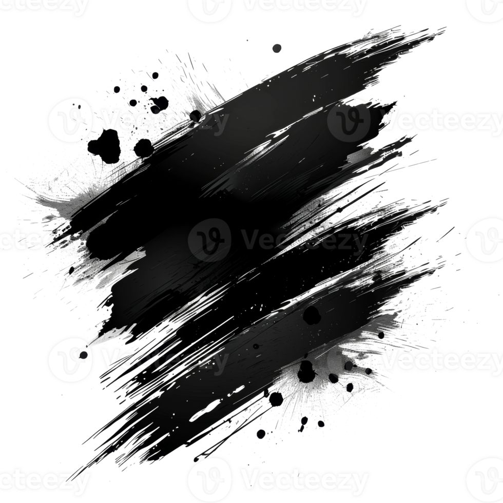 Dynamic black paint smear with splatter on transparent background - stock .. png