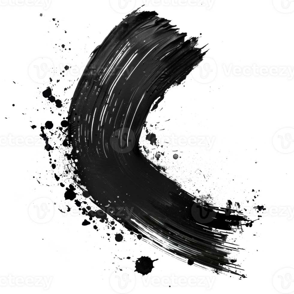 Dynamic black paint smear with splatter on transparent background - stock .. png